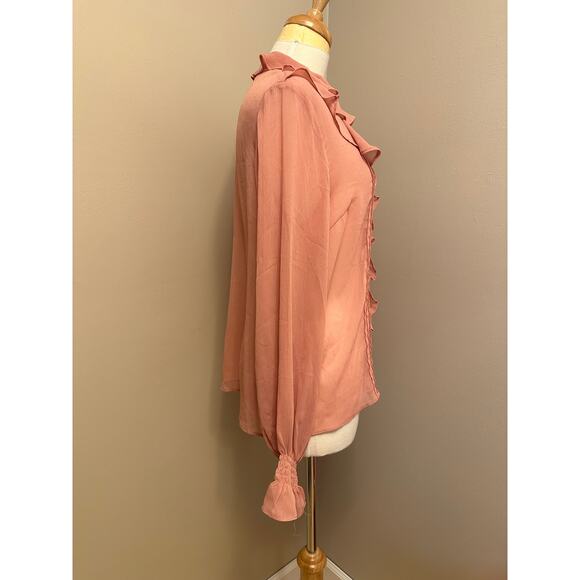 Flying Tomato Ruffled Button Up Blouse Dusty Rose Sz Large - Picture 3 of 5